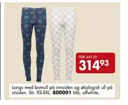 Sparkjøp Longs med bomull på innsiden og økologisk ull på utsiden, NOK 314.93 tilbud