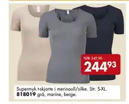 Sparkjøp Supermyk t-skjorte i merinoull/silke, NOK 244.93 tilbud