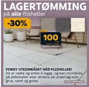 Megaflis 30% på alle flisheller, NOK 100 tilbud