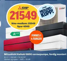 Coop Obs Mitsubishi Kaiteki 6600 varmepumpe, ferdig montert tilbud