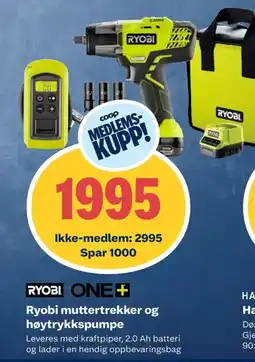 Coop Obs RYOBI ONE + Ryobi muttertrekker og høytrykkspumpe tilbud
