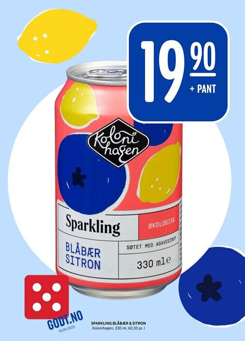 Rema 1000 KOLONIHAGEN Sparkling blåbær & sitron tilbud