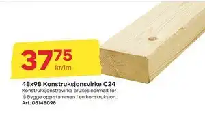 Byggmax 48x98 Konstruksjonsvirke C24, NOK 37.75 tilbud