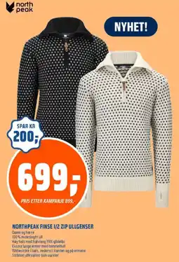 Obs Bygg Northpeak finse 1/2 zip ullgenser tilbud