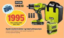 Obs Bygg RYOBI Muttertrekker og høytrykkspumpe tilbud