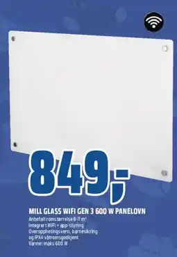 Obs Bygg MILL Glass wifi gen 3 600 w panelovn tilbud