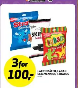 Bunnpris LAKRISBÅTER, LABAN SEIGMENN OG STRATOS, NOK 100 tilbud