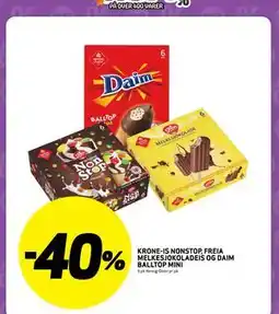 Bunnpris KRONE-IS NONSTOP, FREIA MELKESJOKOLADEIS OG DAIM BALLTOP MINI tilbud