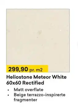 Right Price Tiles Heliostone Meteor White 60x60 Rectified, NOK 299.9 tilbud