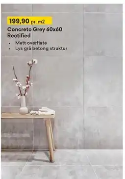 Right Price Tiles Concreto Grey 60x60 Rectified, NOK 199.9 tilbud
