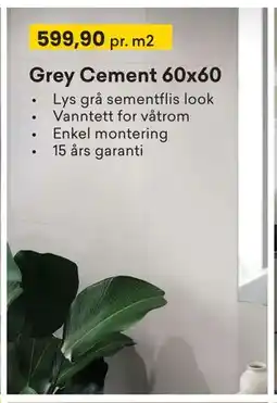 Right Price Tiles Grey Cement 60x60, NOK 599.9 tilbud
