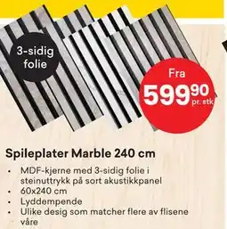 Right Price Tiles Spileplater Marble 240 cm tilbud