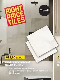 Right Price Tiles Invisible White Honed 120x120 Rectified, NOK 699.9 tilbud