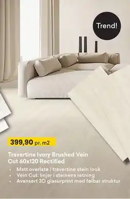 Right Price Tiles Travertine Ivory Brushed Vein Cut 60x120 Rectified, NOK 399.9 tilbud