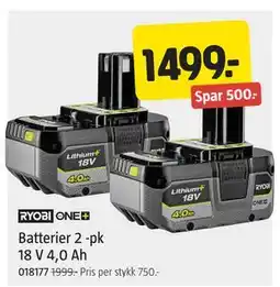 Jula Batterier 2 -pk 18 V 4,0 Ah, NOK 1499 tilbud