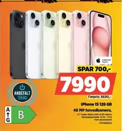 POWER iPhone 15 128 GB 48 MP hovedkamera. tilbud
