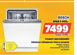POWER BOSCH Integrert oppvaskmaskin Inkluderer stillegående Silence-program tilbud
