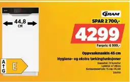 POWER GRAM Oppvaskmaskin Hyglene- og ekstra tørkingfunksjoner tilbud