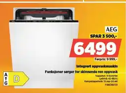 POWER Aeg integrert oppvaskmaskin Funksjoner sørger for skinnende ren oppvask tilbud