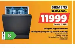 POWER SIEMENS Integrert oppvaskmaskin Intelligent-program og Zeolith®-tørking tilbud