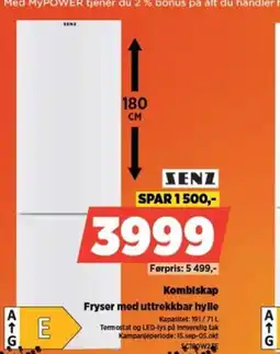 POWER SENZ Kombiskap Fryser med uttrekkbar hylle tilbud