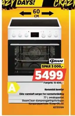 POWER Gram keramisk komfyr ekte varmluft sorger for varmefordeling tilbud