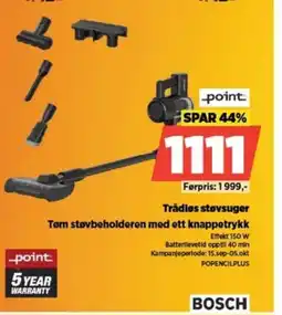 POWER Point trådløs støvsuger tøm støvbeholderen med ett knappetrykk tilbud