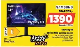 POWER SAMSUNG Odyssey G3 180 Hz FHD gaming skjerm tilbud