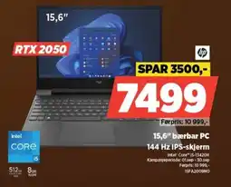 POWER HP 15,6" bærbar PC 144 Hz IPS-skjerm tilbud