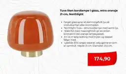 Clas Ohlson Tuva liten bordlampe i glass, retro oransje 21 cm, northlight tilbud
