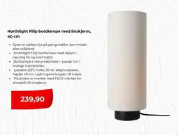 Clas Ohlson Northlight filip bordlampe med linskjerm, 40 cm tilbud
