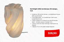 Clas Ohlson Northlight mille bordlampe 3d-design, hvit tilbud