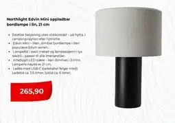 Clas Ohlson Northlight edvin mini oppladbar bordlampe i lin, 21 cm tilbud