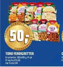 Coop Obs TORO FERDIGRETTER, NOK 50 tilbud