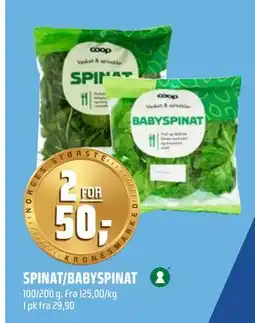 Coop Obs SPINAT/BABYSPINAT, NOK 50 tilbud