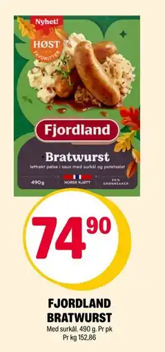 Coop Extra FJORDLAND BRATWURST, NOK 74.9 tilbud