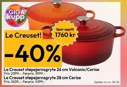 Gigaboks Le Creuset støpejernsgryte 26 cm Volcanic/Cerise tilbud