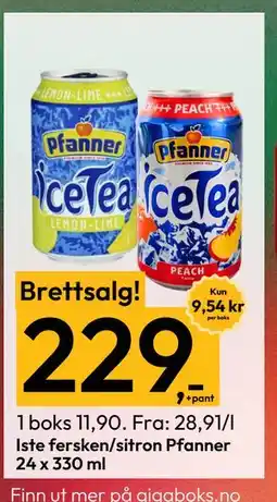 Gigaboks Iste fersken/sitron Pfanner 24 x 330 ml, NOK 229 tilbud