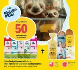 Coop Prix 1 valgfritt grovbrød + I liter melk fra Tine, Medlemspris tilbud