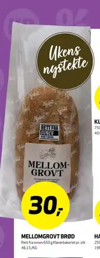 Bunnpris MELLOMGROVT BRØD, NOK 30 tilbud