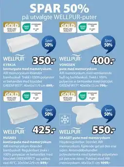 JYSK SPAR 50% på utvalgte WELLPUR-puter tilbud
