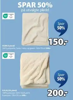 JYSK SPAR 50% på utvalgte pledd tilbud
