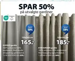JYSK Spar 50% på utvalgte gardiner tilbud