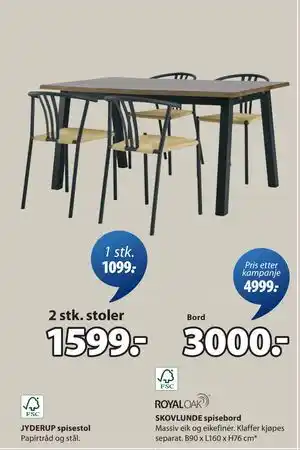 JYSK JYDERUP spisestol, NOK 1599 tilbud