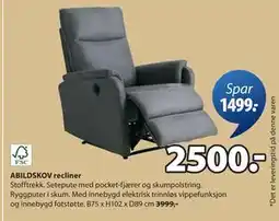 JYSK ABILDSKOV recliner, NOK 2500 tilbud
