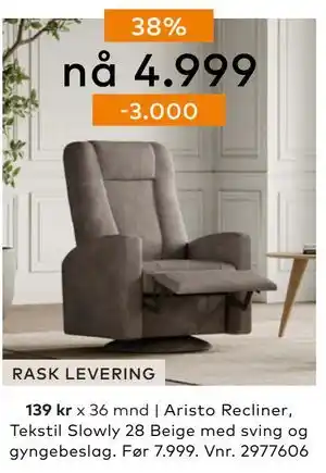 Skeidar Aristo Recliner, NOK 4999 tilbud