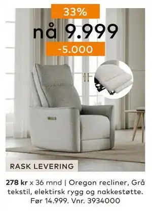 Skeidar Oregon recliner, NOK 9999 tilbud