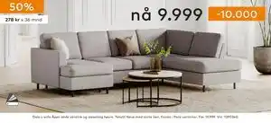 Skeidar Oslo u sofa, NOK 9999 tilbud