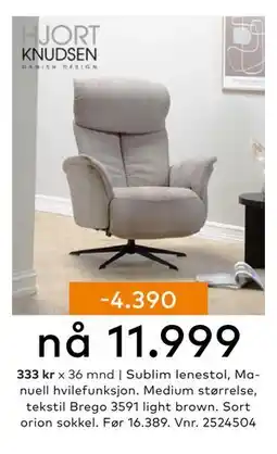 Skeidar Sublim lenestol, NOK 11999 tilbud
