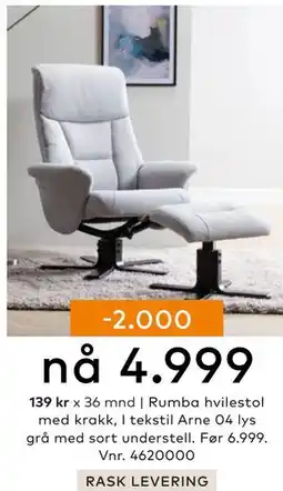 Skeidar Rumba hvilestol, NOK 4999 tilbud